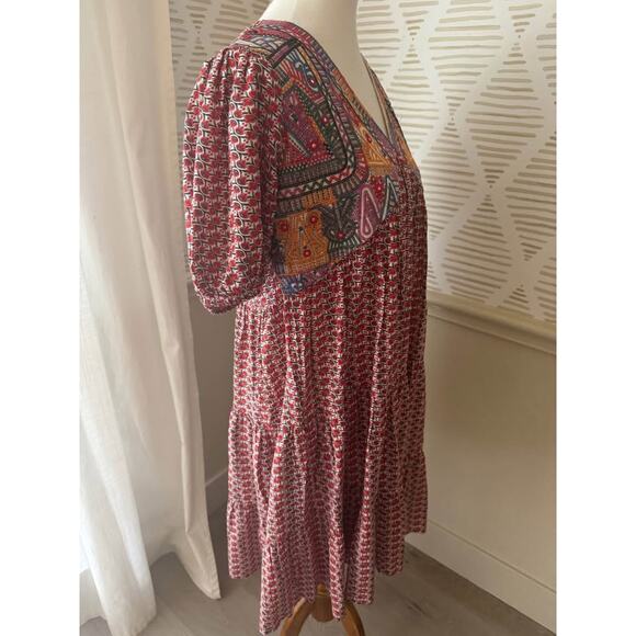 Bombay Paisley Women’s Large Boho Red Graphic Embroidered Dress - Picture 6 of 7